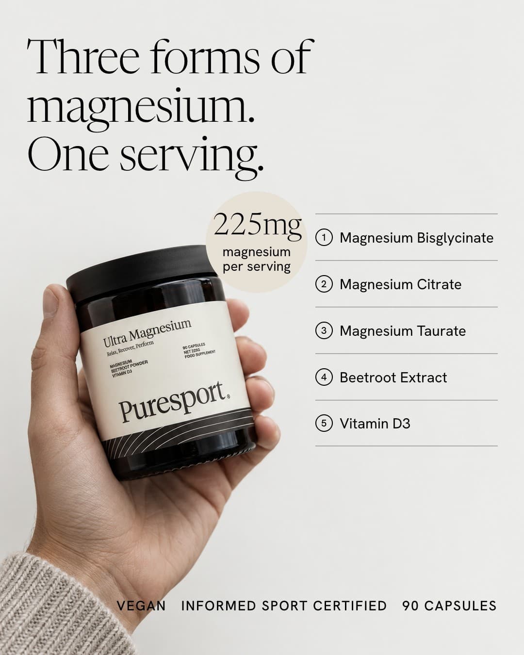 Static ad: a hand holding an Ultra Magnesium jar beside a numbered ingredient list